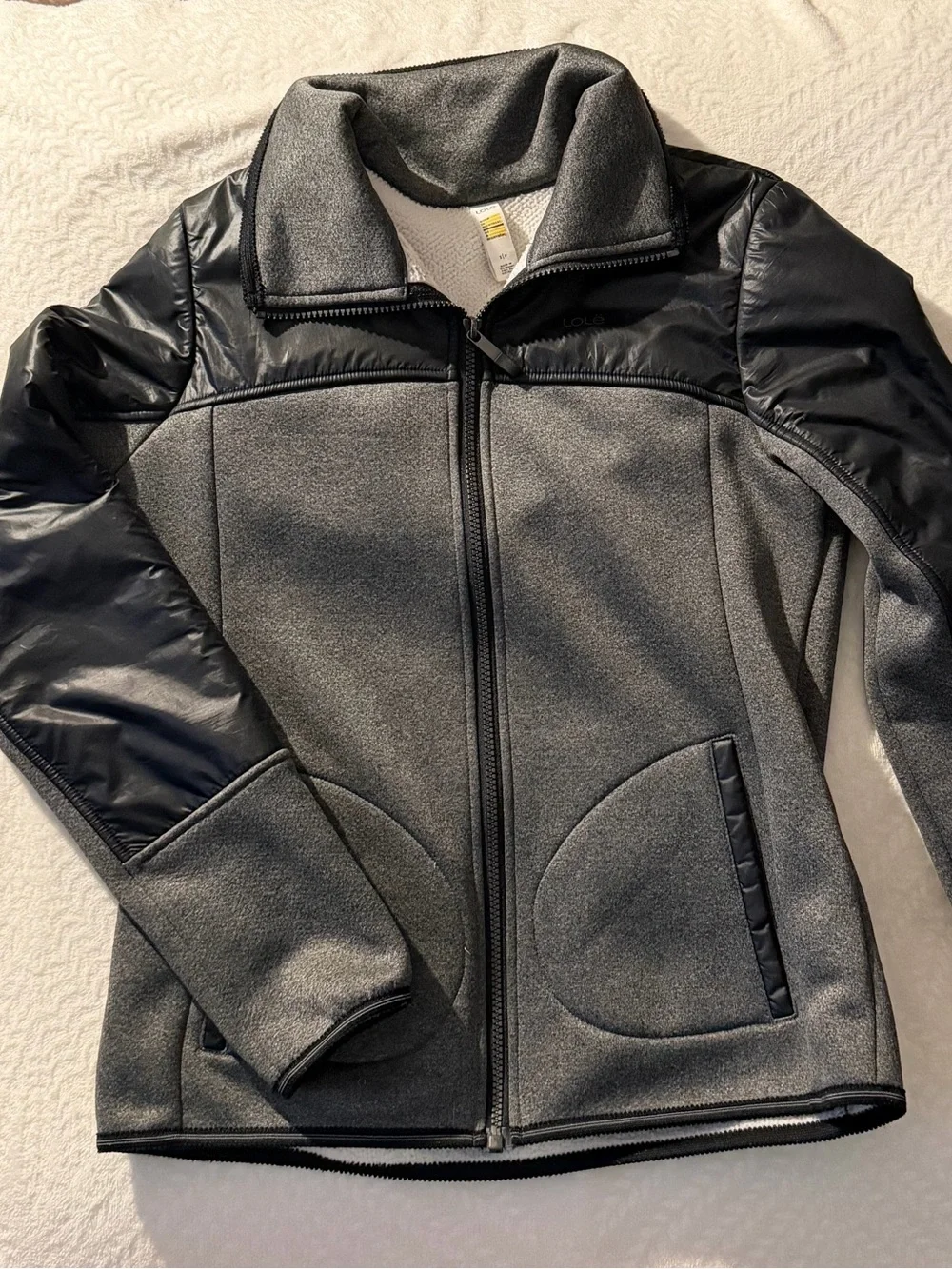 Lolë Montreal Gray & Black Mixed Media Fleece Full-Zip Jacket - Size Small